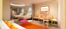 Nickelodeon theme suite living room area at Nickelodeon Hotels and Resorts in Riviera Maya